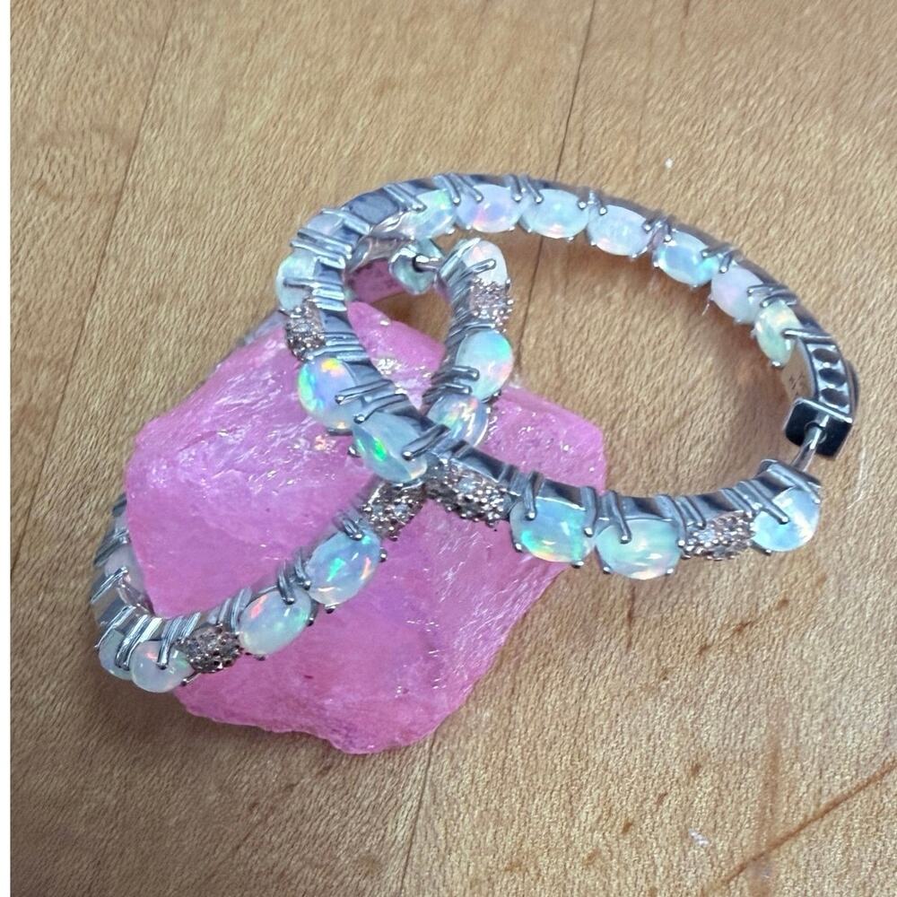 Colleen Lopez HSN Large Opal Inside-Outside Hoop Earrings 925 Sterling Silver